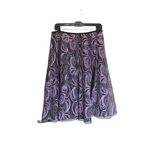 Gianni Bini purple paisley silk lined midi skirt 90s style size 8